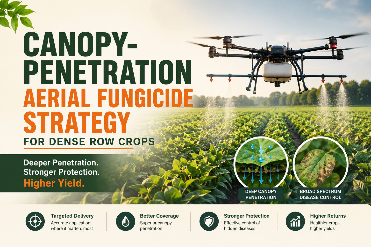 Canopy-Penetration Aerial Fungicide Strategy for Dense Row Crops